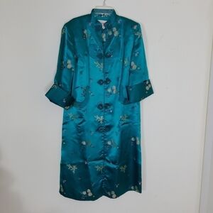 Vintage Shiny Green Satin Embroidered Kimono